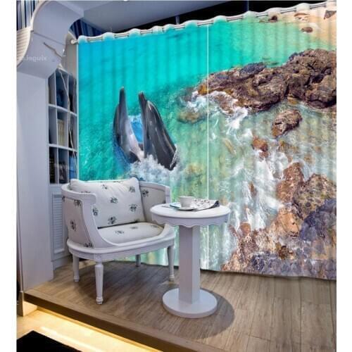 Photo Customize size 3D curtains ocean dolphin fashion decor home decoration for bedroom