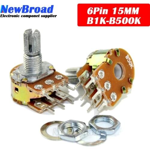 5pcs WH148 B1K B2K B5K B10K B20K B50K B100K B500K 6Pin Shaft Amplifier Dual Stereo Potentiometer 1K 2K 5K 10K 50K 100K 500K