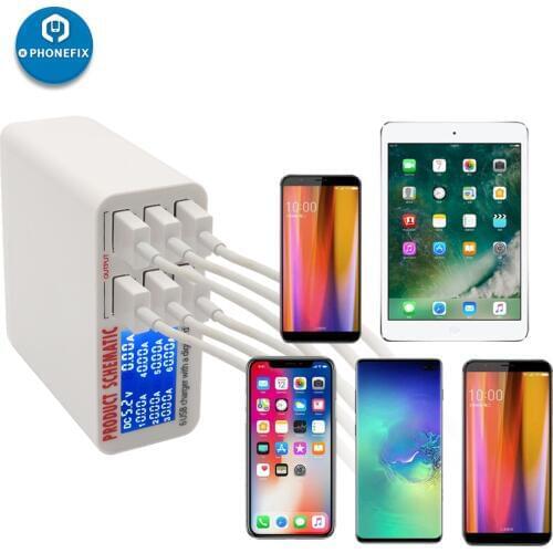 6 Port USB Charging Station LCD Display EU US UK Plug Fast Charger Mobile Phone Quick Charger Station for iPhone iPad Charge Hub