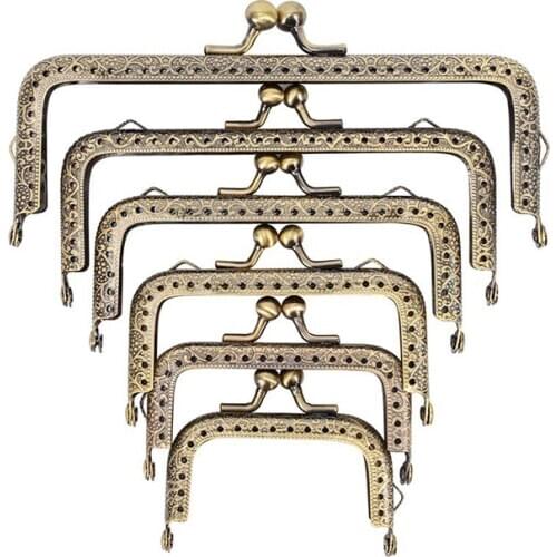 6 Size Metal Frame Kiss Clasp Lock for Purse Making Metal Frame Purse Frame Kiss Clasp Lock Square Bag Clutch Frame DIY Craft, A