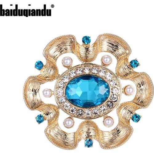 Baiduqiandu 2021 New Arrival Blue Oval Crystal Stone Brooches Fashion Clothes Accessories Jewelry for Women