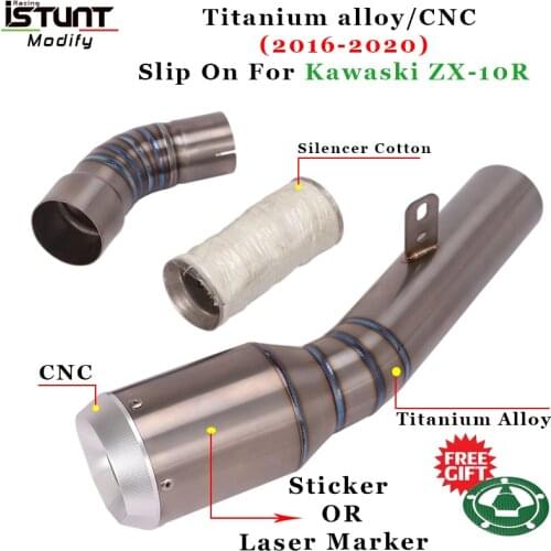 For Kawaski ZX-10R ZX10R 2016 2017 2018 2019 2020 Motorcycle Escape Exhaust Modified Titanium Alloy Middle Link Pipe CNC Muffler