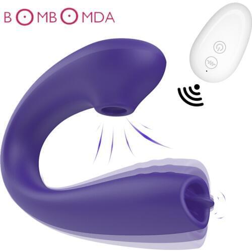Dildo Sucking Vibrators for Woman Powerful Clitoris Sucker Blowjob Tongue Stimulator Nipple Vagina Pussy Pump Sex Toys for Adult