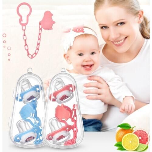 Hot Sale Baby Pacifier Set Cute Silicone Nipple With Chain Baby Sleeping Safty Pacifier Combination Suit