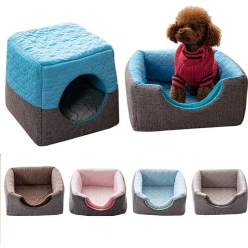 Cold Cat Dog Bed House Soft Plush Kennel Puppy Cushion Small Nest Winter Warm Sleeping Disassemblability Windproof Pet Mat