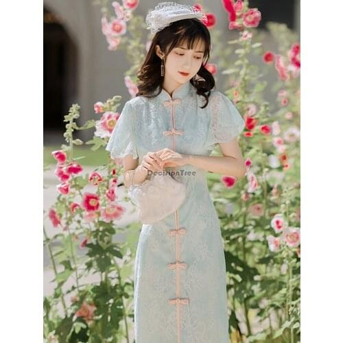 2021 lace women cheongsam asian bride wedding evening party dresses qipao prom mesh dress gown formal elegant oriental dress