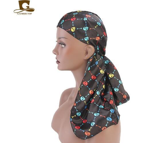 Colorful flower skull tower design silky satin women Durag floral print Bandanas Headwrap Headband rag Hair Accessories