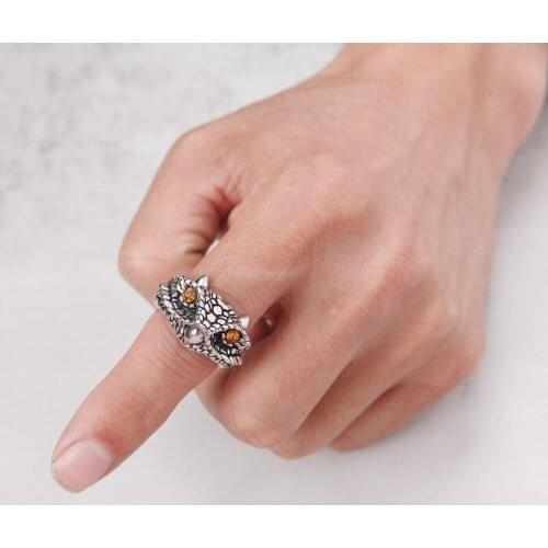 Vintage Gothic Wolf Head Silver Alloy Punk Ring Bull Head Spider Eagle Lion Dragon Cross Snake Mens Ring Jewelry Evil Eye Gift