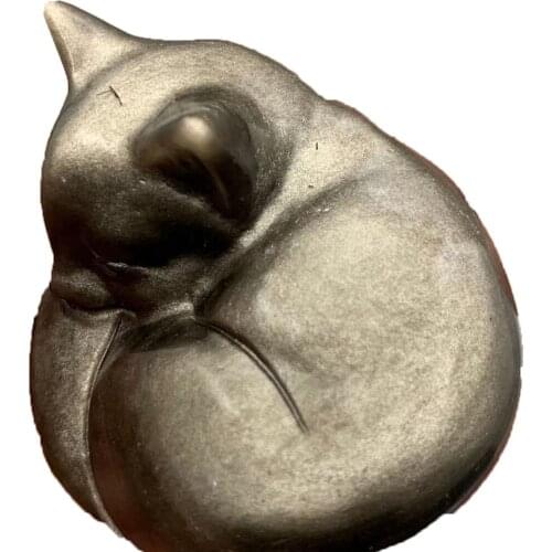 Natural Gold Obsidian Carved Cat Moon Mermaid Alpaca Dinosaur Baby Crystal Figurine Quartz Reiki Energy Home Decoration Gift