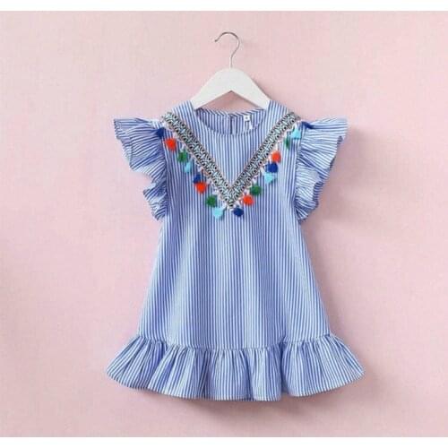 Mother and Daughter Clothes Nine Quarter Stripe Tassel Mini Dress Mom and Daughter Dress Family Matching Clothes Summer Outfits