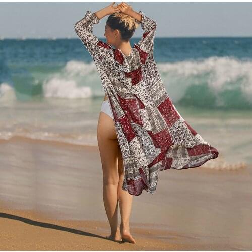 Beach Cover Up Women Bikini Coverup See Through Oversized Summer Vintage Kimono Boho Long Cardigan 2021 Beachwear New Sexy Dress
