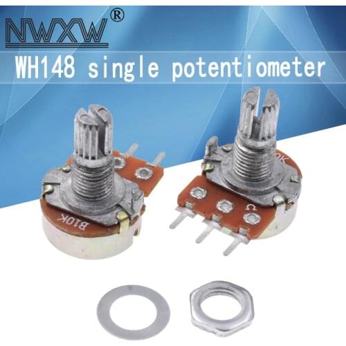 5pcs/lot WH-148 B10K 10k single 3-pin volume adjustment potentiometer B103 shaft length 15mm with nut and washer