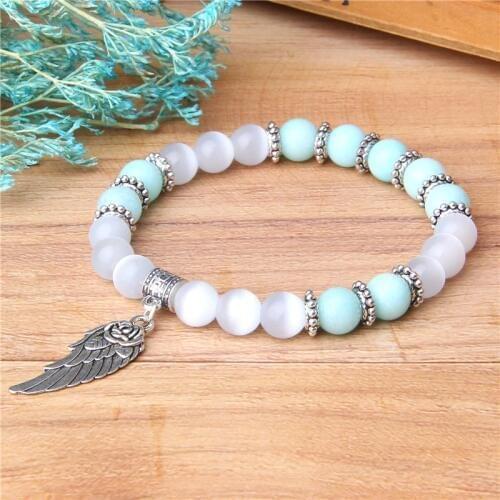 Angel Wing Charm Bracelet Women Natural Multi Color Semiprecious Beads Bangle Gorgeous Hand Make Friendship Bracelet Jewelry