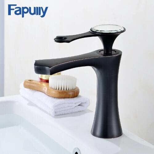 Fapully Sink Bathroom Basin Faucet Black Chrome Finish Diamond Single Handle Mixer Water Tap Hot And Cold Water Multi Color