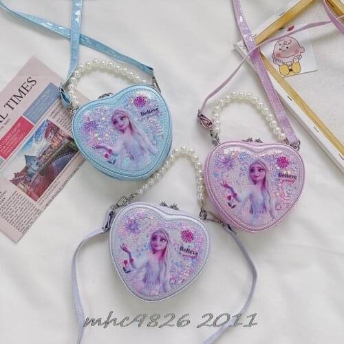 Disney Bag Womens Handbag Frozen Elsa Fashion Portable Shoulder Bag Beads All-match Lady Messenger Bag