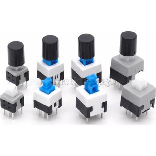 40PCS Tactile Push Button Switch Self Lock 7*7MM 8*8MM 8.5*8.5MM 5.8*5.8MM Micro switch + (40PCS Black Tact Cap)