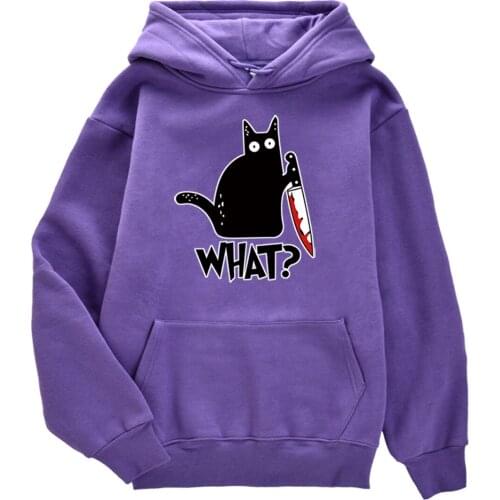 Hoody Little Black Cat And Knife Sweatshirt With Hooded Woman Plus Size Aesthetic Hoodie Womens Winter Fashion Female Hoodies