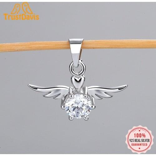 TrustDavis Real 925 Sterling Silver Angel Wings Dazzling CZ Charm Pendant Handmade DIY Accessories Fine Jewelry Wholesale HY200