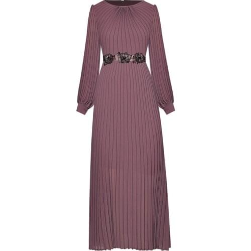 QUALITY Newest HIGH Fashion 2021 O-Neck Lantern Long Sleeve Tie Waist Temperament Dress