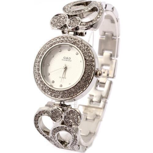 2018 New G&D Women Watch Silver Bracelet Watches Stainless Steel Ladiess Dress Watches Fashion Quartz Wristwatches Gifts
