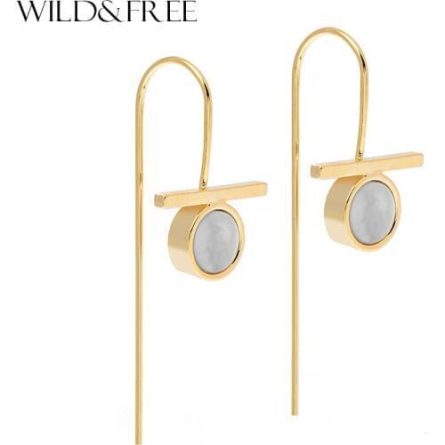 Women Shell Gold Geometric Drop Earrings Round Bar Gold Color Copper High Quality Big Hook Dangle Earrings Jewelry For Women