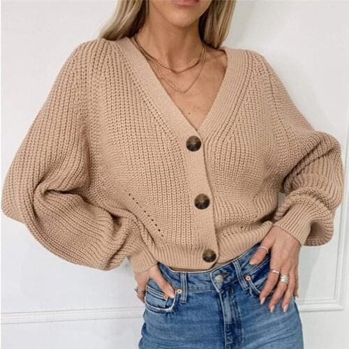 Sweater Women Cardigan Sexy V Neck Coat Long Sleeve Outerwear Autumn Winter Knitted Women Jacket Fashion Loose Knit Sweater 2021