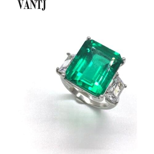 VANTJ Real 10K Gold Rings Sterling Lab Grown Created Emerald Moissanite Fine Jewelry Women Party Wedding Gift