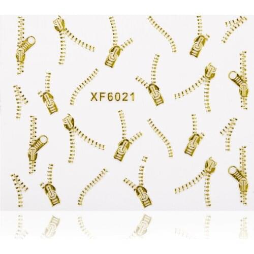 1Sheet Gold Zipper 3D Nail Art Stickers Decals Christmas Color Manicure Decor Tools DIY Nail Art Tips Fashion Accessories