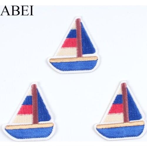10pcs Embroidered Boats Patches Iron On Cartoon sailboat Patch DIY Jeans Coats Backpacks Fabric Appliques Sewing Apparel Badge