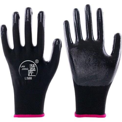 12 Pairs Safety Garden Planting Gloves mens Black Gloves Industrial Protective Work Gloves Womens Stretchable Mechanic Gloves