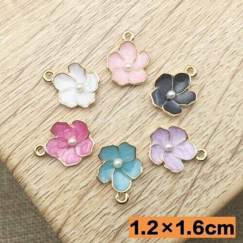 12x16mm Mini size Mix Charm Enamel Flower Shape Pearl Button Charm Pendant With Hook DIY Jewelry ZJ-1060