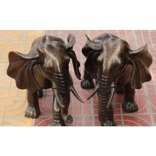 24" Chinese Copper Bronze Animal Elephant Statue Pair