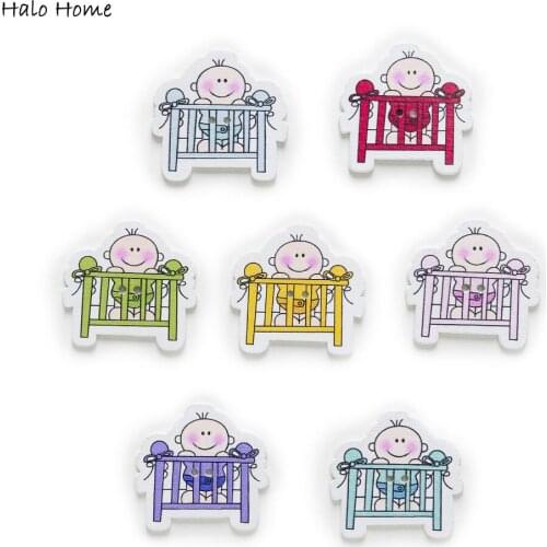 30pcs Baby Crib Wood Buttons Sewing Scrapbooking Gift Home Handwork Clothing Decor Card Making DIY 32x30mm