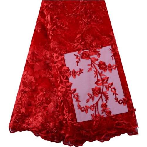 5 Yards/Lot Net Lace With Beads High Quality Nigerian French Lace African Lace Fabric For Diy Party Dress Free Shipping 1014