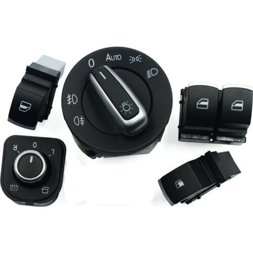 5pcs/set Car Chrome Fuel Headlight Mirror Window Switches Fit For VW Eos Golf R32 GTI MK 5 6 V VI 5ND959565A 5ND959855 5K3959857