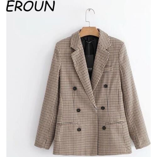Blazer for Women Mid Length Style Coat Vogue Winter Womens Suits Plaid Double Breasted Blazer Autumn Ladies Cardigan Small Suit
