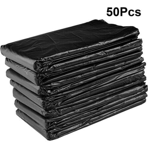 50pcs Large Rubbish Bag Plastic Thicken Disposable Garbage Bags Home Waste Trash Bags for Hotel Village (Black 50x60 2.5 Silk)
