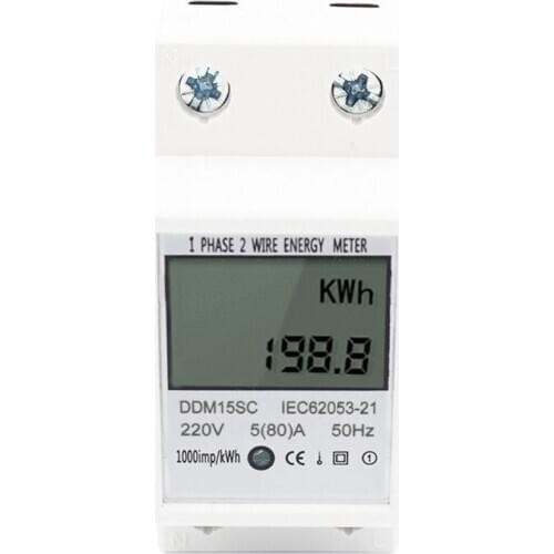 Digital Energy Meter 1 Phase 2 Wires 5(80)A Din Rail Electronic Energy KWh Meter D2TD