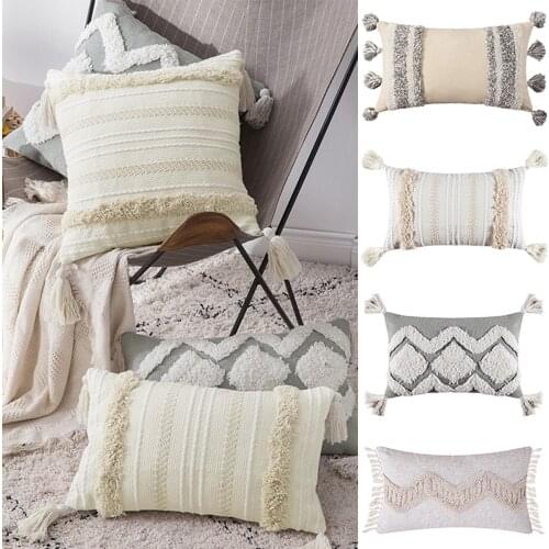 Sofa Slipcover Cushion Cover Decorative Bohemia Pillow Cases Decorative Bohemia Tassels Tufted Waist Pillowcase Bed Sofa Pad D30