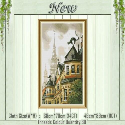 Black cat on the roof animal decor painting counted printed on canvas DMC 14CT 11CT Cross Stitch Needlework Sets Embroidery kits