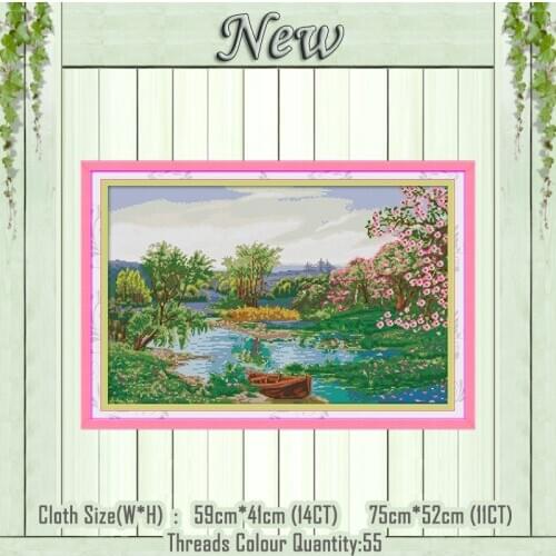 The spring of the creek scenery painting counted printed on the canvas DMC 11CT 14CT kits Cross Stitch embroidery needlework Set