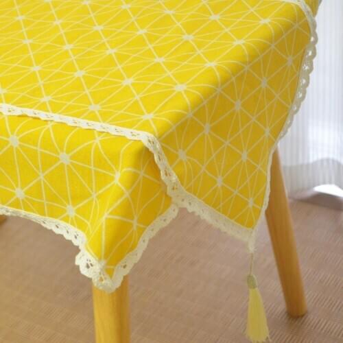 Linen Cotton Tassel Table Runner Printed Lemon Yellow Lattice Table Runners Home Table Cloth Wedding Christmas Party Table Cover