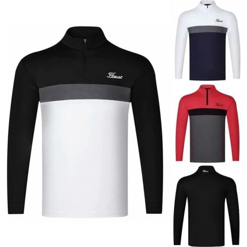 Mens Golf T-shirt Spring Autumn Sports Long Sleeve Shirt Dry Fit Breathable Polo Shirts for Men Golf Wear