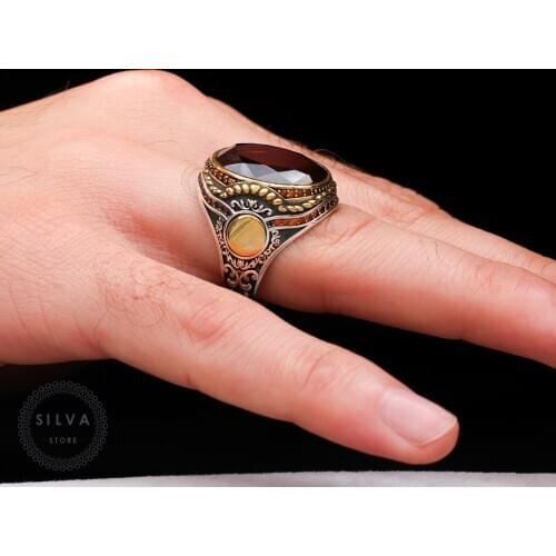 Zircon Stone 925 silver mens ring. Mens jewelry stamped with silver stamp 925 All sizes are available