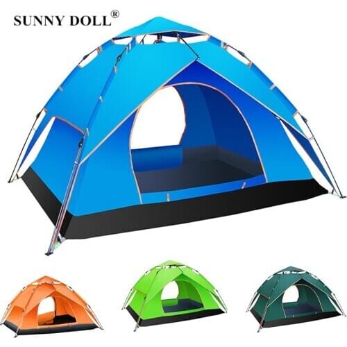 Outdoor Automatic Camping Tent Double Layer Waterproof Tent for 3-4 Person Large Family Tent Portable Tent for Hiking Travel