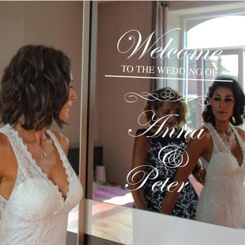Personalised Bride And Groom Name Sticker Welcome To Our Wedding Quote Decal Vinyl Wedding Sign Mirror Art Decor Removable WE18