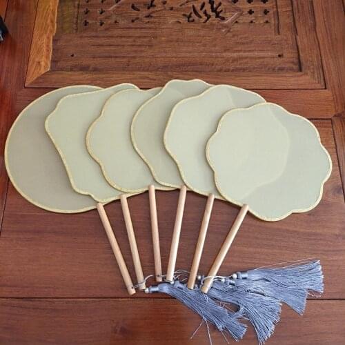 Blank White DIY Chinese Mulberry Silk Hand Fan Handle Round Hanfu Costume Dance Accessories Personalized Paintings Embroidery
