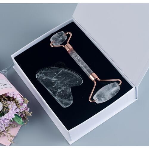 Rock Quartz Roller Guasha Jade Massage Set Acupuntura Therapy Back Head Foot Scraper Face Lift Natural Crystal Stone Massager