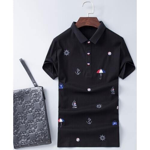 Embroidered 2020 High Novelty sailboat Anchor rudder Striped Polo Shirts Shirt Hip Hop Skateboard Cotton Polos Top Tee #L47