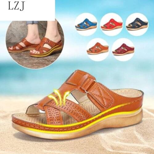 Shoes Woman Summer Sandals For Women Shoes Comfy Soft Women Sandals Retro Wedge Low Heels Shoes Thick Bottom Ladies Sandals